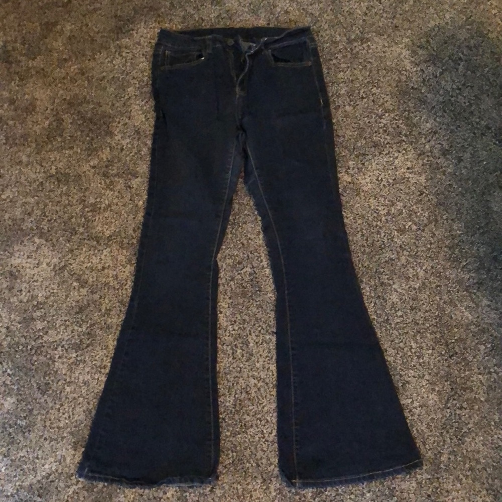 Dark denim high rise bell bottoms